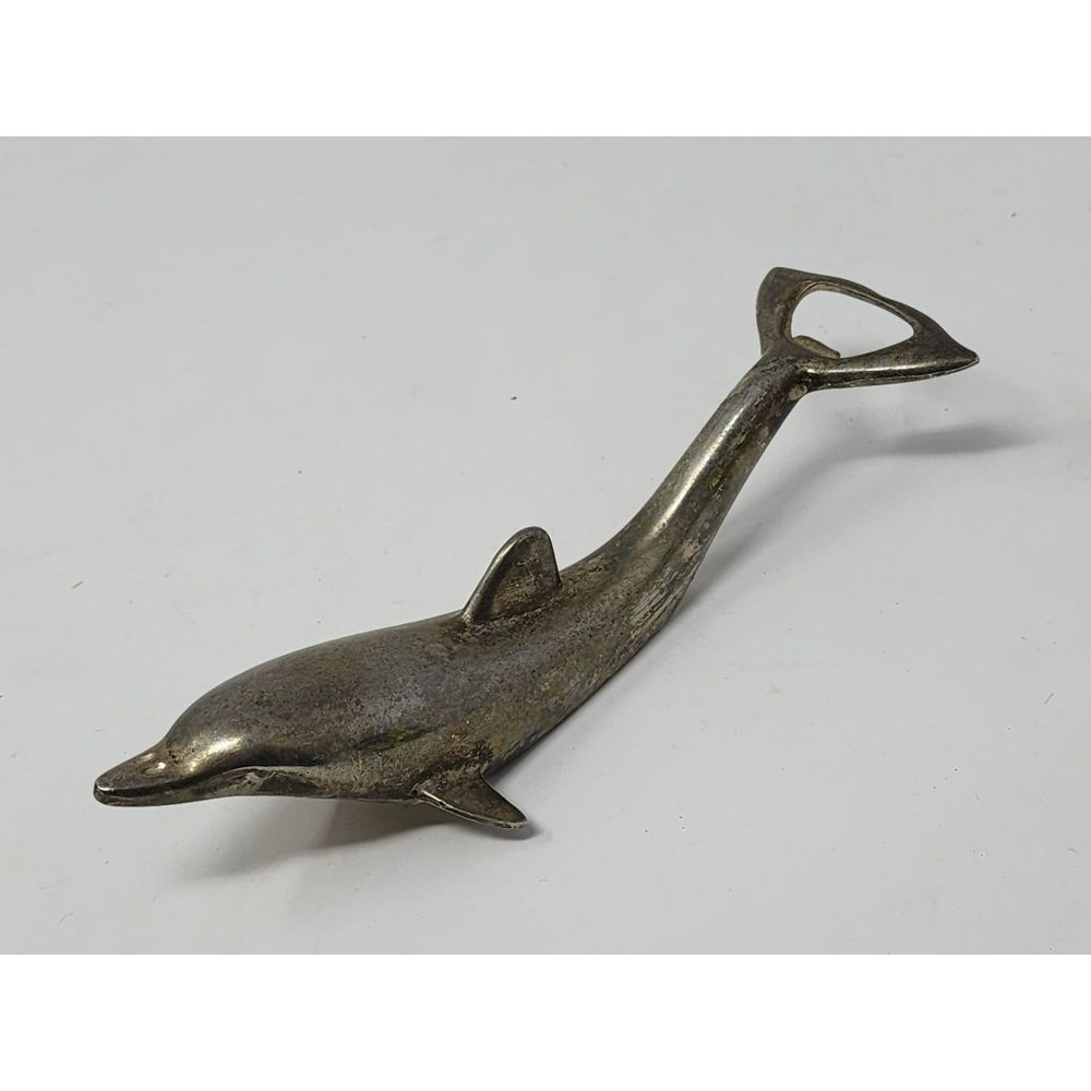 Vintage Barware Silver Tone‎ Metal Dolphin Bottle Opener
